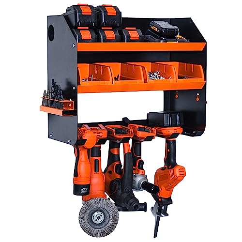 Wallmaster Power Tool Organizer, Garage 5 Drill Storage Rack Heavy Duty Metal Drill Holder Shelf, Wall Mount Garage Organization for Cordless Drill