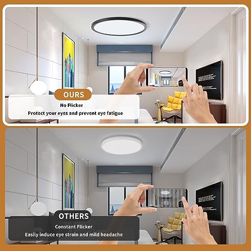 3200LM Flush Mount Ceiling Light Fixtures Black 12Inch, Dimmable LED Ceiling Lights for Bedroom, CCT Adjustable 3000K 4500K 6000K, Bright Low Profile Flat Ceiling Lights for Kitchen Bathroom, 2 Packs