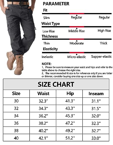 GSGGIG Men's Work Pants Outdoor Tactical Cargo Pants for Men, Cotton Casual Combat Pants with Zipper Pockets No Belt 9920-Gray-36