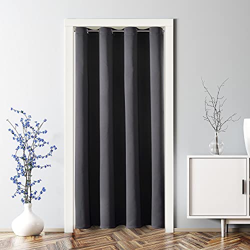 ChrisDowa Blackout Door Curtains for Doorway Privacy, Grommet Closet Curtains for Bedroom Closet Door, Thermal Insulated Temporary Door Cover Room Divider Curtain (1 Panel, Dark Grey, 34 x 80 Inch)