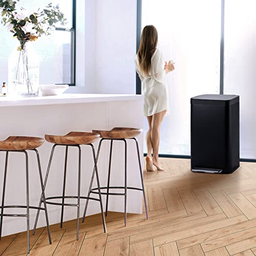 Home Zone Living 18.5 Gallon Kitchen Trash Can, Tall Stainless Steel Liner-Free Body, 70 Liter Capacity, Matte Black, Virtuoso Series