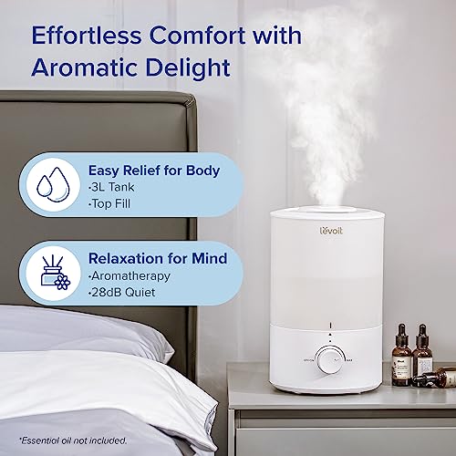 LEVOIT Humidifiers for Bedroom, Quiet (3L Water Tank) Cool Mist Top Fill Essential Oil Diffuser with 25Watt for Home Large Room, 360° Nozzle, Rapid Ultrasonic Humidification for Baby Nursery and Plant