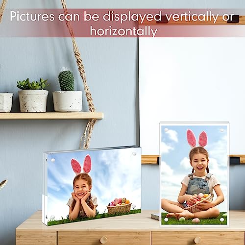 Handepo 20 Pcs Acrylic Picture Frame 4 x 6 Clear Acrylic Photo Frame Magnetic Desktop Display Double Sided Acrylic Frame 20 mm Thickness Freestanding Photo Frames for Bedroom Living Room Home Office