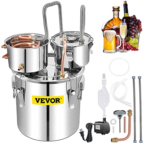 VEVOR Alcohol Still, 13.2Gal / 50L Stainless Steel Water Alcohol Distiller Copper Tube Home Brewing Kit Build-in Thermometer for DIY Whisky Wine Brandy, Silver