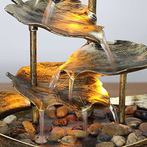 Creative Ingot Lotus Leaf Flowing Water Tabletop Fountain with LED Night Light, Automatic Pump USB Desk Fountain Home Office Decor(Gold)