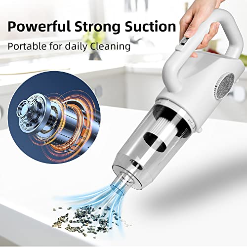 CORROY Cordless Handheld Vacuum Cleaner - Powerful Strong Suction Hand-held Vacuum with Lightweight Design, Portable Hand Vac Rechargeable for Car, Home, Office Cleaning, White