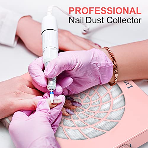 Nail Dust Collector with Reusable Filter,Extractor Vacuum Dust Collector for Acrylic Nail with Powerful Fan,Low noise,Nail Salon or Home Use (Pink)