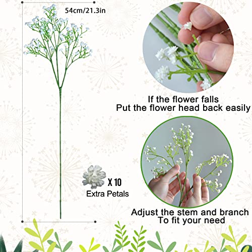 JIFTOK Babys Breath Artificial Flowers, 24 Pcs Fake Flowers Gypsophila Bouquet Fall Flowers Artificial for Decoration, Real Touch Silk Flower for Wedding Christmas DIY Party Home Garden Office(White)