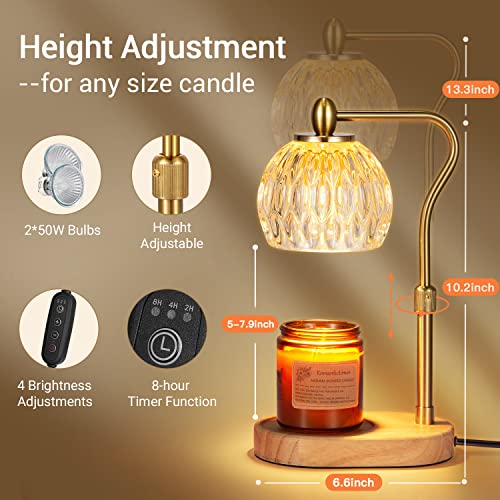 NVRGIUP Candle Warmer, Candle Warmer Lamp with Timer & Dimmer Candle Warmer Height Adjustable Scented Candles, Candle Warmer with 2 * 50W Bulbs for Home Decor (Gold)