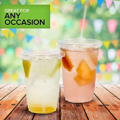 Stock Your Home 16 oz Clear Compostable Cups with Lids and Straws (Set of 50) Plant Based Biodegradable Cold Cups No Plastic Eco Party Cup, Environmentally Friendly Recyclable Disposable Sustainable