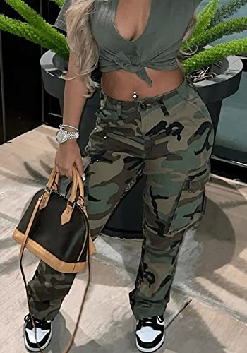 Voghtic Womens Plus Size Camo Cargo Pants High Waist Slim Fit Camouflage Jogger Sweatpants with Pockets