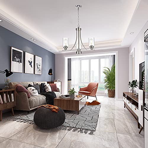 BONLICHT Contemporary Chandelier 3 Light Brushed Nickel Modern Lighting Fixtures Hanging Clear Glass Shades Pendant Light Classic Ceiling Lamp for Kitchen Dinging Room Living Room Bedroom Hallway