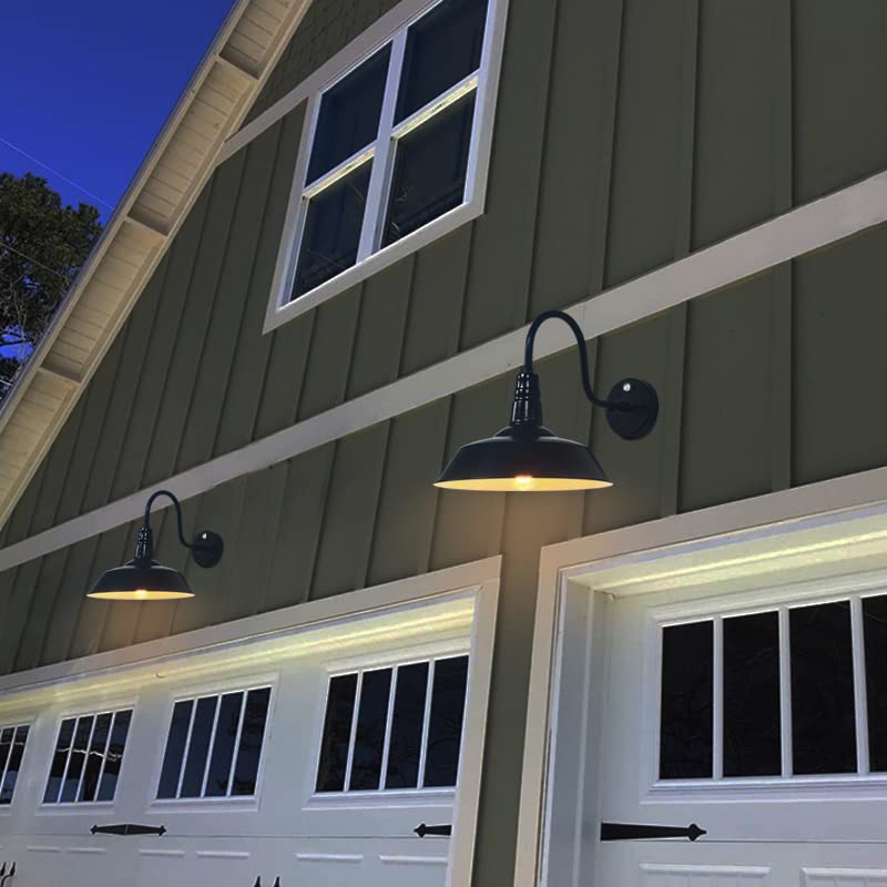 SUNEASY Farmhouse Outdoor Lighting, Wall Lights, Large Porch Light, Black Outdoor Light Fixture with Dusk-to-Dawn for Garage Warehouse