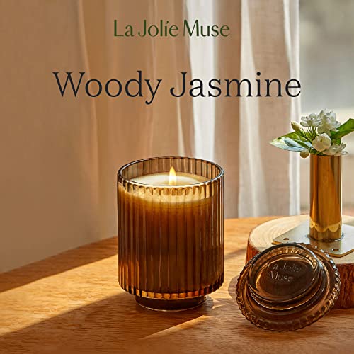 LA JOLIE MUSE Woody Jasmine Candles for Home Scented - Luxury Jar Candles with Aesthetic Glass, Candles Gifts for Women, 80 Hours Long Burning