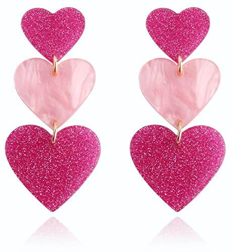 Pink Heart Earrings Hot Pink Earrings for Women,Lover Era Taylor Outfit Pink Accessories For Women, Pink Jewelry Taylor Concert Outfit Taylor Heart Earrings Dangle, Preppy Jewelry Acrylic Earrings