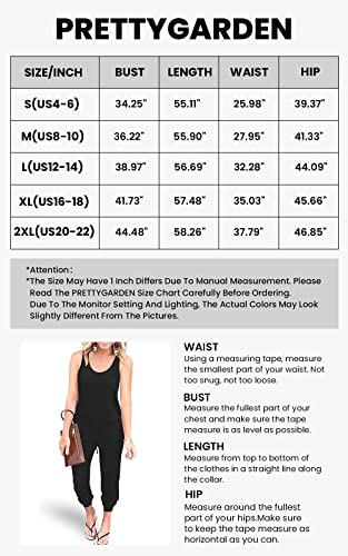 PRETTYGARDEN Women's Casual Tank Jumpsuits Sleeveless Drawstring Elastic Waist Loose Summer Romper (Black,Large)