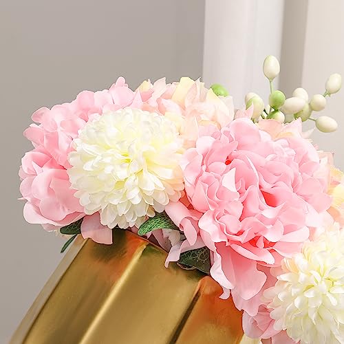 NAWEIDA Artificial Flowers in Vase,Faux Hydrangea Flower Arrangements for Home Office Decoration, Dining Table Centerpiece-Pink