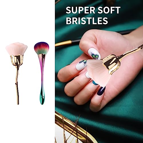 2 Pcs Rose Makeup Brushes Nail Fust Brush Powder Cleaner Brushes Soft Brush Acrylic Nail Arts Manicure UV Gel Nail Polish Nylon Brush UV Gel Nail Polish Nylon Brush DIY Design Tools