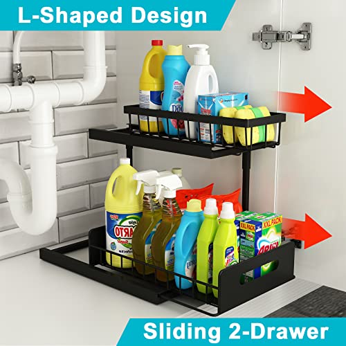 Under Sink Organizer, REALINN 2-Tier Pull Out Cabinet Organizer Under Kitchen Sink Organizer, Under Cabinet Storage Multi-Use for Bathroom Laundry Kitchen