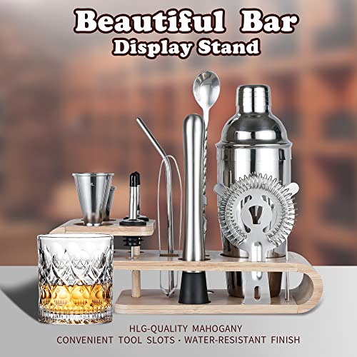 TONGTAIWQTJQ Bartender Kit Cocktail Shaker with Stylish Bamboo Stand,18-Piece Bar Tool Set with Recipes Booklet,Home Drink Mixer Set