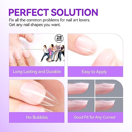 Gelike EC 2Pcs Nail Glue Gel 6 in 1 for Acrylic Nails Long Lasting, Curing Needed UV Extension Glue for False Nail Tips and Press on Nails, Nail Repair Treatment