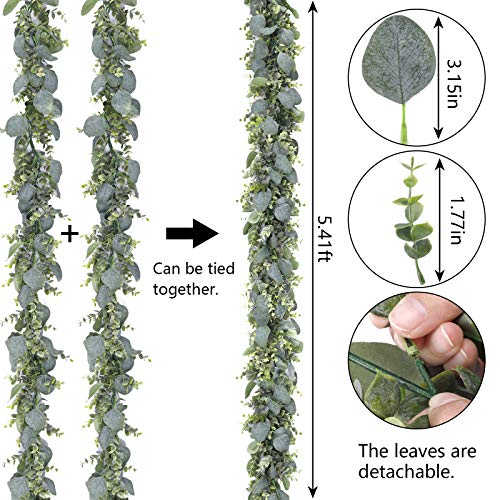 CEWOR 2 Pack 5.5ft Artificial Eucalyptus Garland Spring Garland Fake Silver Dollar Greenery Garland Vines Table Runner for Wedding Home Party Mantle Wall Decor