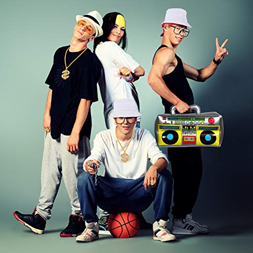 Gejoy Hip Hop Costume Kit 80s/90s Rapper Accessories Bucket Hat Sunglasses Gold Chain Ring Outfit for Men Women(White)