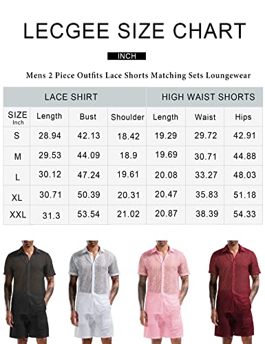 LecGee Mens Beach Sets Lace Short Sleeve Tracksuit Casual Shirt Shorts Fashion Summer Two Piece Outfits(Black,Medium)