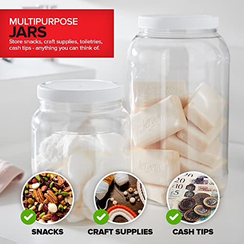 Stock Your Home 1 Gallon Clear Plastic Jars with Lids (1 Pack) 128 oz Wide Mouth Large Jar with Lid, Big Container for Candy, Cookies, Arts & Crafts, Bartender Money Tips, Kitchen & Pantry Storage