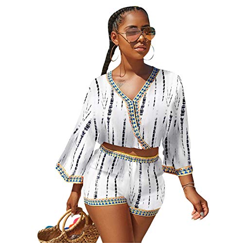 Womens Shorts Set 2 Piece African Floral Jumpsuits Rompers Vacation Club Outfit