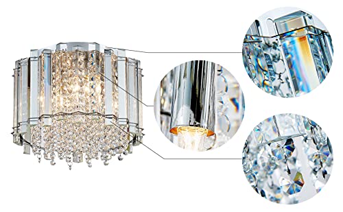 AGV LIGHTING CL026 Flush Mount K9 Crystal Ceiling Light Fixture, D14 x H9.5, 5-Lights, Chrome Finish