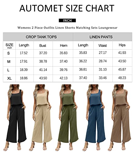 AUTOMET 2 Two Piece Summer Outfits Womens Matching Sets Casual Vacation Clothes Linen Long Pants with Pockets Jumpsuits 2023 Fashion