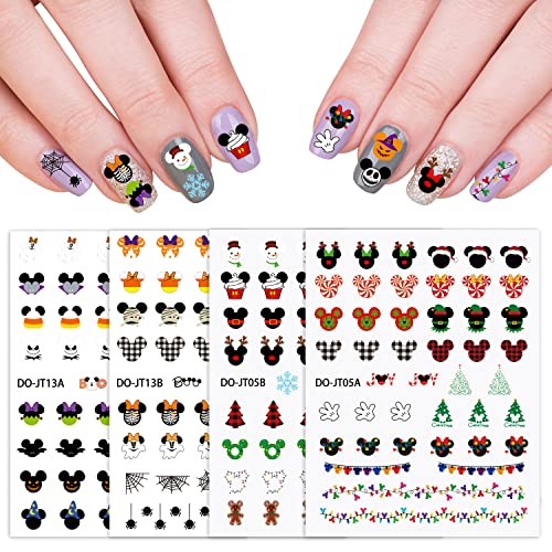 Halloween Christmas Mouse Inspired Nail Stickers 3D Nail Art Tattoo Decals DIY Nail Art Decoration Halloween Party Mouse Character Nail Sticker Mouse Theme Nail Stickers Gift for Child and Adult