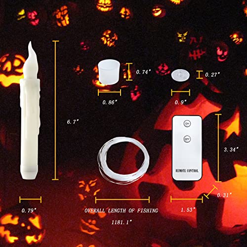 KUKIKUKI 12PCS Batteries Operated Taper Candles with Remote, Flameless Taper Window Candles Flickering Warm White Light,Led Hanging Candlesticks for Party Halloween Christmas Church Home