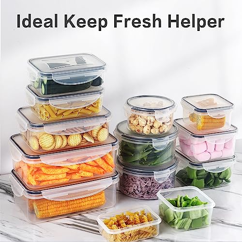 HOMBERKING 32 Pieces Food Storage Containers Set with Snap Lids (16 Lids + 16 Containers), Meal Prep Airtight Plastic Containers, BPA-Free Lunch Containers for Kitchen Organization, Pantry, Home, Black