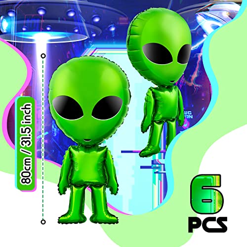 6 Pcs Large Alien Balloons Green Inflatable Alien Prop Space Alien Birthday Party Supplies for Alien Party Halloween Party Backdrop Home Decorations 31.5 Inch