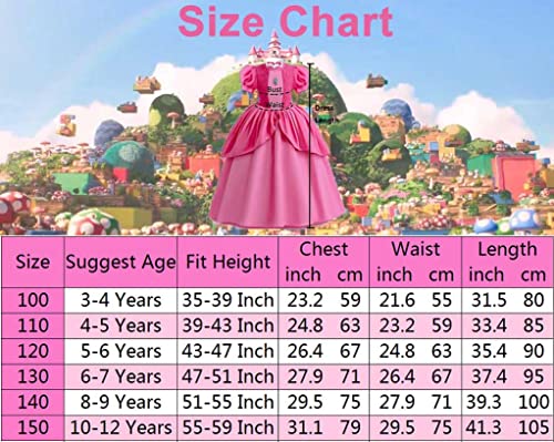 Magwei Princess Peach Costume Dress for Girls Kids Super Bros Cosplay with Accessories Halloween Party Dress Up Outfit 3-12Y (120(5-6 Years))