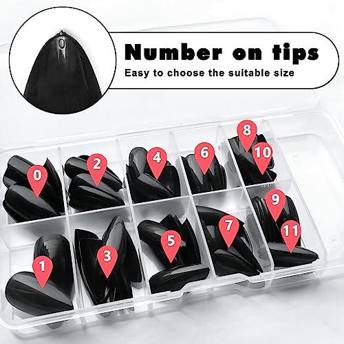 AddFavor 120pcs Short Press on Nails Almond Fake Nails Glossy Black Almond Nails Medium Full Cover Acrylic False Nails with Nail Glue, Adhesive Tabs, File Tools for Women