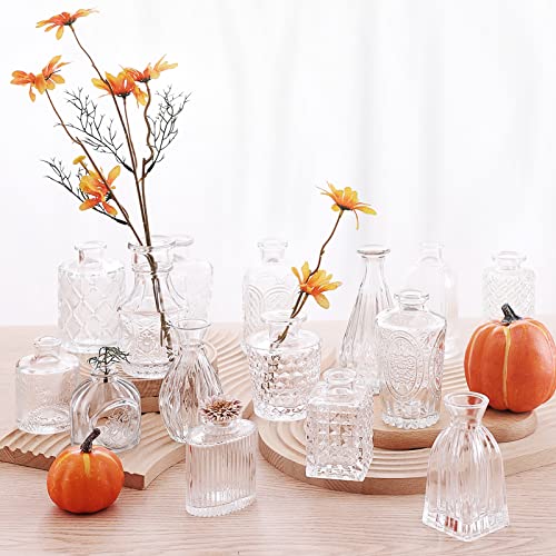 Arme Glass Bud Vase Set of 30 Pcs，Small Vases for Flowers，Clear，Vintage Vases for Centerpieces, Rustic Wedding Decorations，Home Table Flower Decor