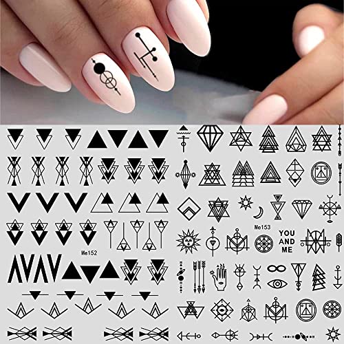 12 Sheets Geometric Nail Art Stickers Decals Self-Adhesive Pegatinas Uñas Black White Mysterious Triangle Nail Supplies Nail Art Design Decoration Accessories