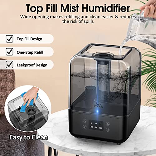 Humidifiers for Bedroom, Ultrasonic 5L Top Fill Humidifiers for Large Room Baby Home with 360° Rotation Nozzle, 3 Mist Levels, Auto Shut-Off, Timer, Essential Oil Diffuser, 30H Work Time, Super Quiet