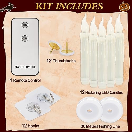 12pack Floating LED Candles with Remote Control, Indoor Halloween Decorations for Home, Battery Operated Window Tabler Candle Set for Parties, Birthdays, Weddings, and Church Supplies