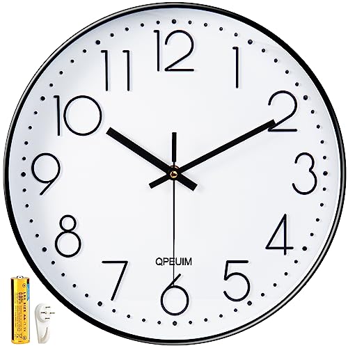 QPEUIM Wall Clock 12 Inch Wall Clocks Non-Ticking Battery Operated with Stereoscopic Dial Ultra-Quiet Movement Quartz for Office Classroom School Home Living Room Bedroom Kitchen
