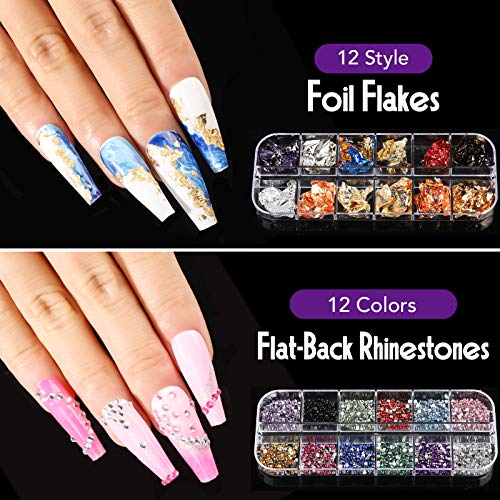 Nail Art Brushes Set, FANDAMEI Nail Design Kit, Nail Art Dotting Pens, Nail Stickers, Butterfly Nail Art Sequins, Nail Foils, Nail Art Flakes Iridescent, Rhinestones For Nails