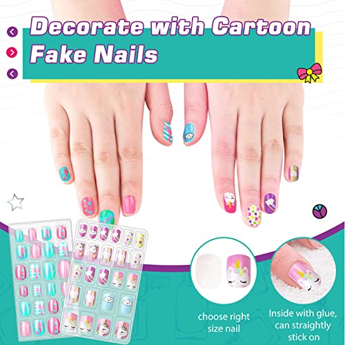 Amagoing Nail Art Kit for Girls, Kids Nail Polish Play Set with Nail Dryer, 2 in 1 Nail Pens,Sticky Cartoon Fake Nail, DIY Sticker, Nail Studio Decoration Birthday Christmas Gift for Kids Age 6-12