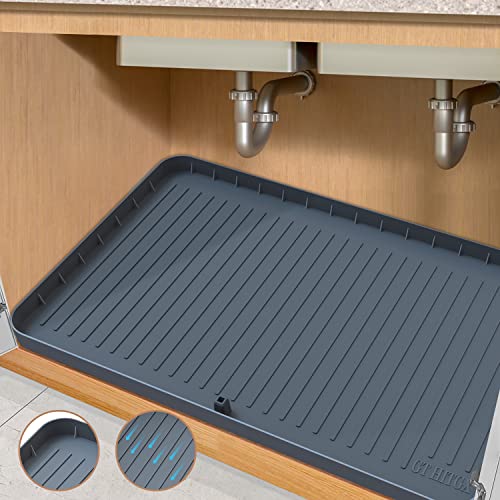 34" x 22" Under Sink Mats Waterproof - Silicone Under Sink Liner Drip Tray with Drain Hole, Sink Cabinet Protector Mats for Kitchen & Bathroom (Grey)