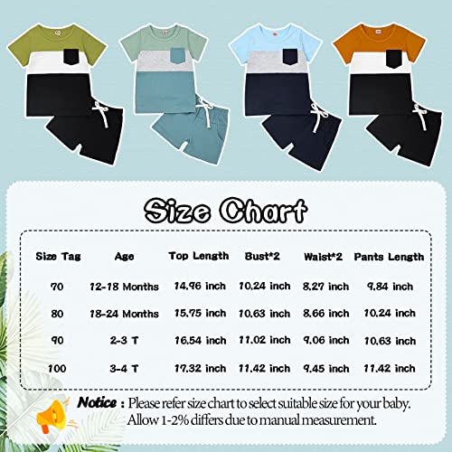 KAFIREN Toddler Boy Clothes 3T Little Boys Clothes Summer Outfits Short Sleeve Patchwork Top T-shirt Pocket Pants Light Green Boy Set 3-4T/100cm