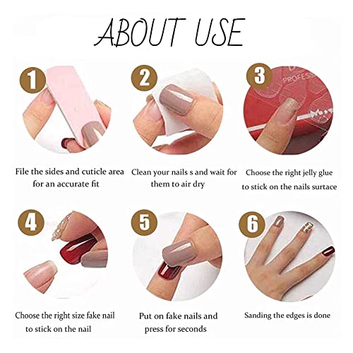 Hkanlre Short Pink Press on Nails Square Fake Nails Bling Full Cover French False Nails for Women and Girls 24PCS