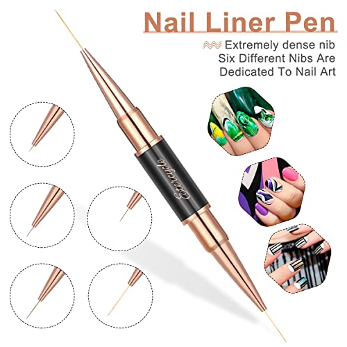 Double-Ended Acrylic Nail Art Brushes Set, Etercycle Gel Polish Nail Art Design Pen Painting Tools Nail Art Liner Brush and Nail Dotting Pen for Acrylic Application Salon at Home DIY Manicure