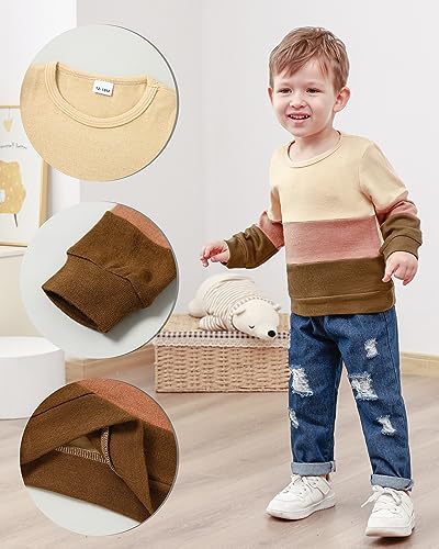 CARETOO Toddler Baby Boy Clothes Infant Outfits Boys Fall Winter Clothing Long-sleeved Top Jeans Pants Set 12M-5T (Apricot,2-3Years)